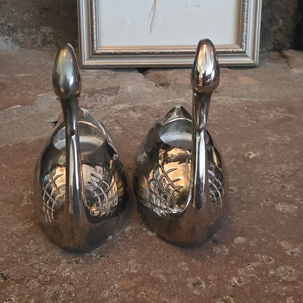 International Silver Co Silver Plated Swan Candle  Pair Vtg Cottagecore Wedding